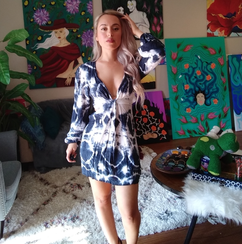 Open back Blu moon tie dye mini dress xs - Picture 5 of 16